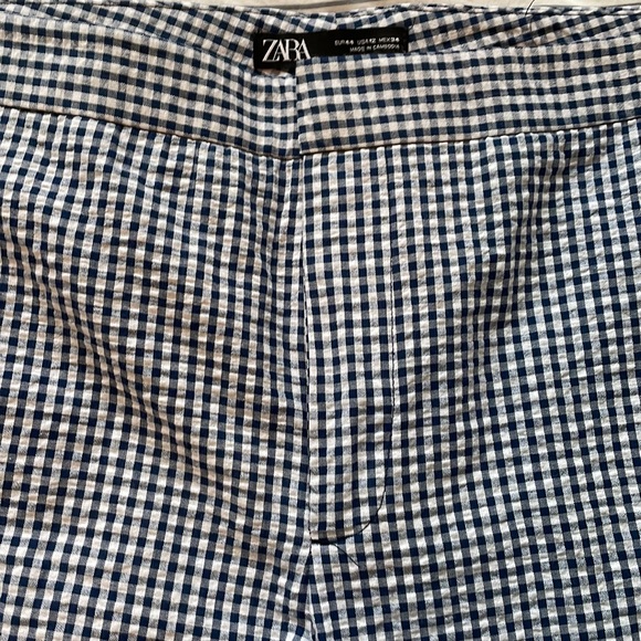 Zara blue white cropped gingham pants size 12 - Picture 3 of 7